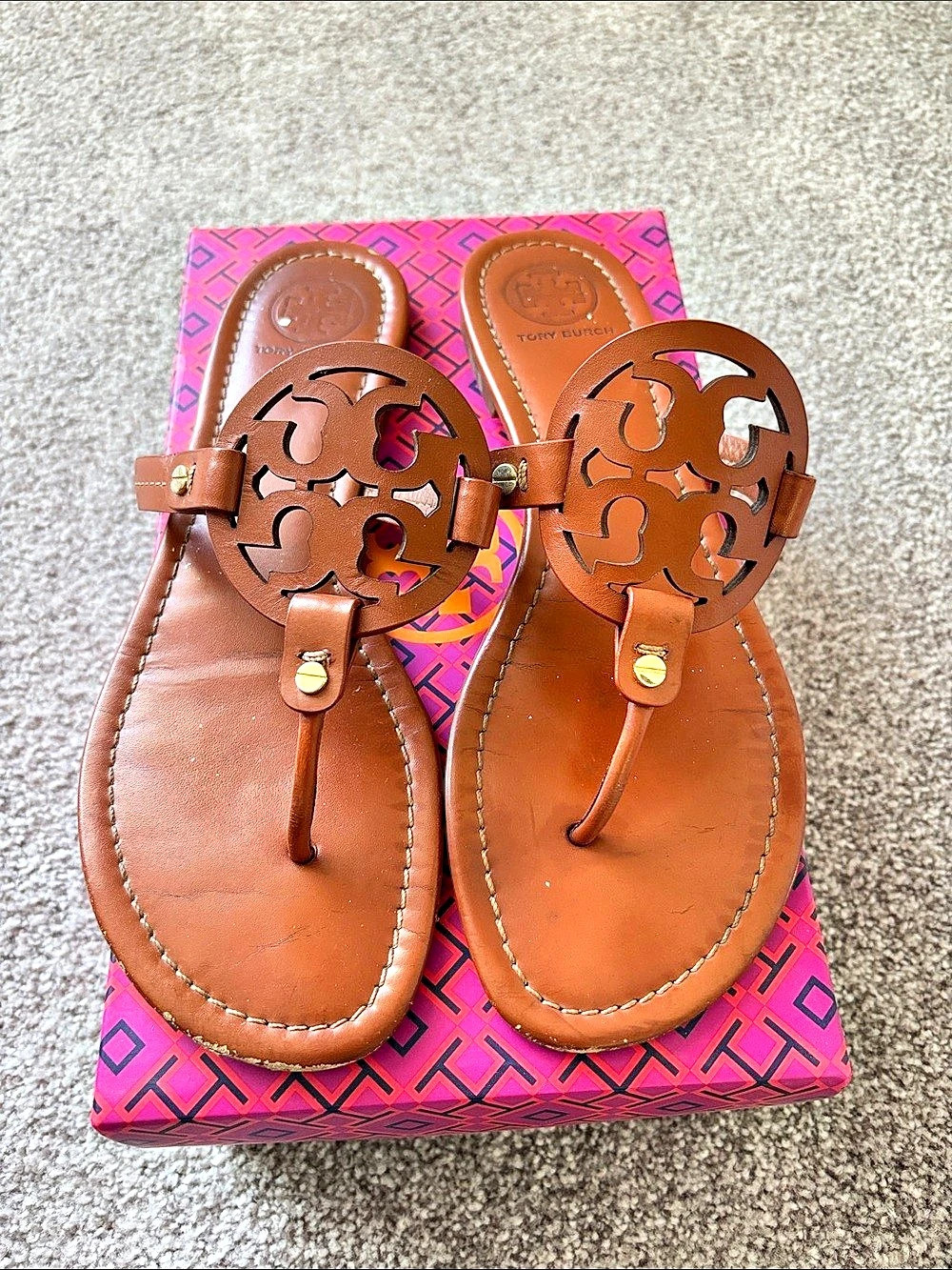 Tory Burch Miller Leather Sandals Brown US 10